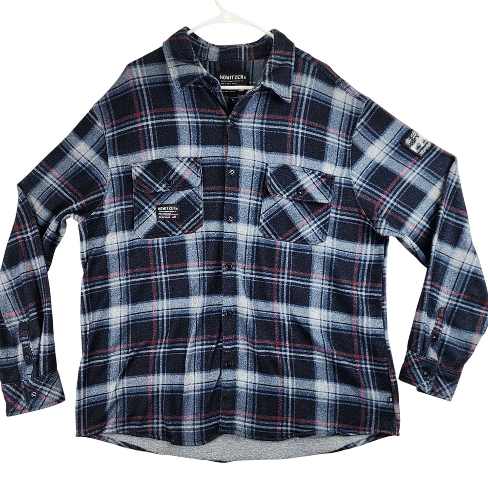 Howitzer Plaid Flannel Button Up Shirt Mens XL Navy Blue‎ Patriotic Tactical